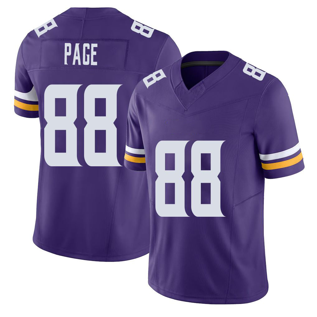 Minnesota #88 Page Player Football V Neck Short Sleeve Jersey Purple Alan For Men Youth Women Gift