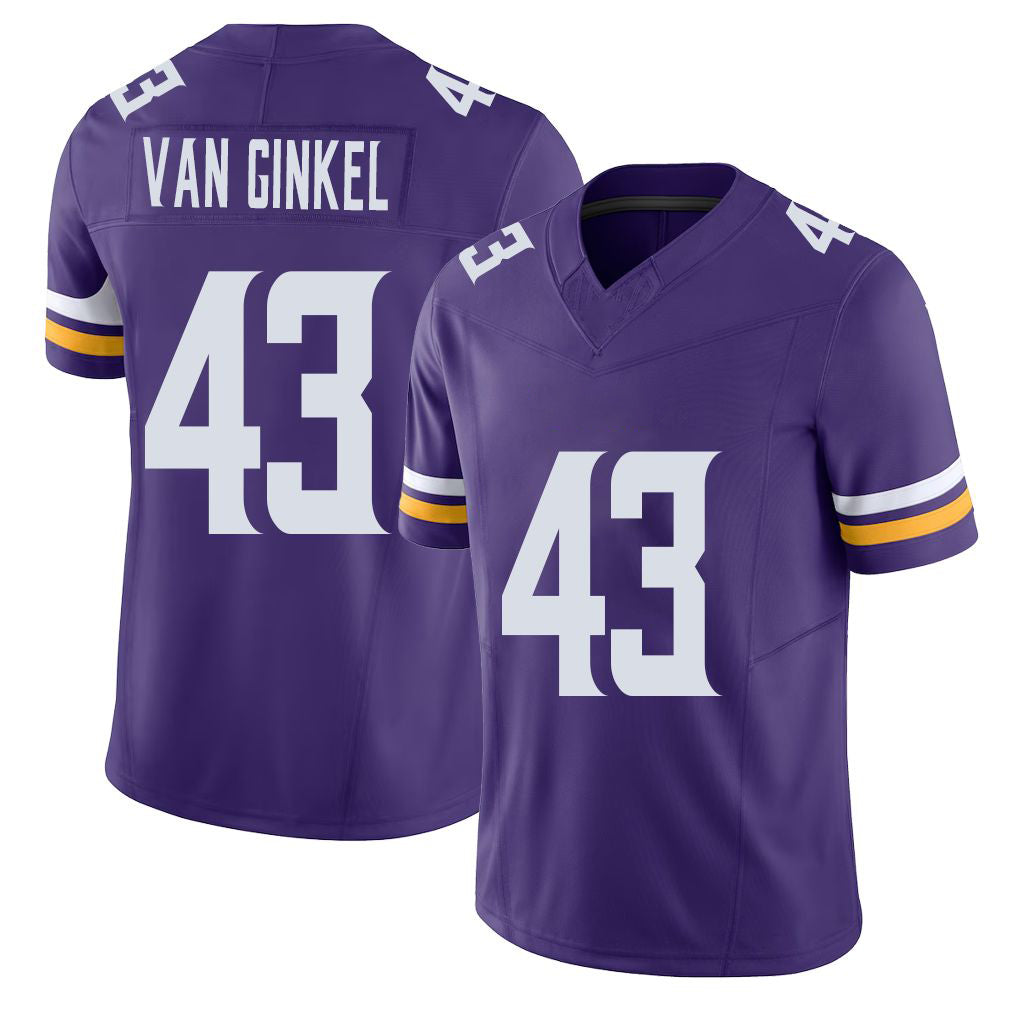 Minnesota #43 Van Ginkel Player Football V Neck Short Sleeve Jersey Purple Andrew For Men Youth Women Gift