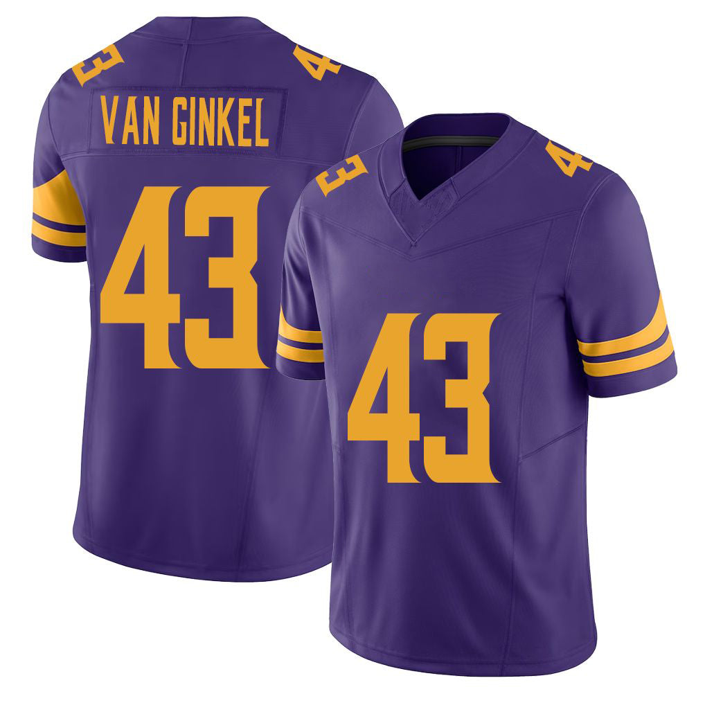 Minnesota #43 Van Ginkel Purple Player Football V Neck Short Sleeve Jersey Andrew For Men Youth Women Gift