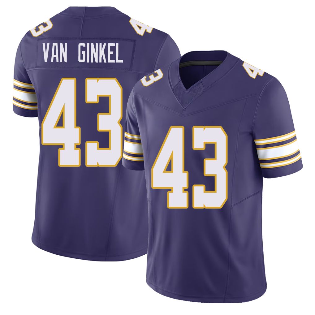 Minnesota #43 Van Ginkel Player Football V Neck Short Sleeve Purple Jersey Andrew For Men Youth Women Gift