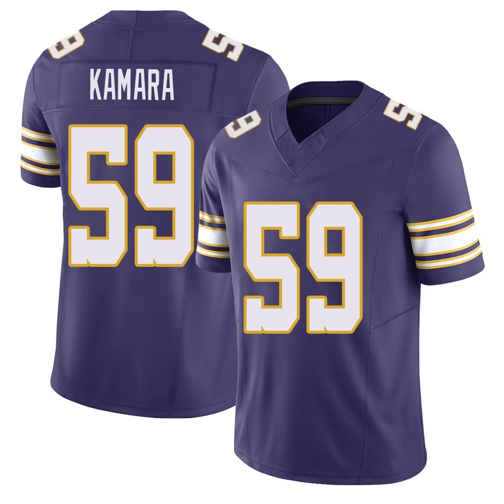 Minnesota #59 Kamara Player Football V Neck Short Sleeve Purple Jersey Bangally For Men Youth Women Gift
