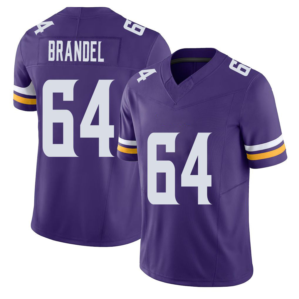 Minnesota #64 Brandel Player Football V Neck Short Sleeve Jersey Purple Blake For Men Youth Women Gift