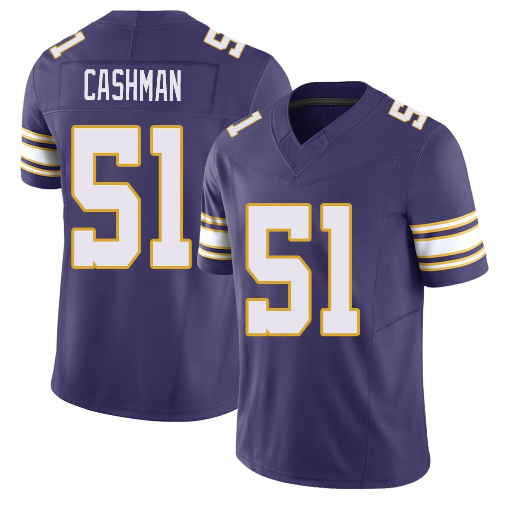 Minnesota #51 Cashman Player Football V Neck Short Sleeve Purple Jersey Blake For Men Youth Women Gift