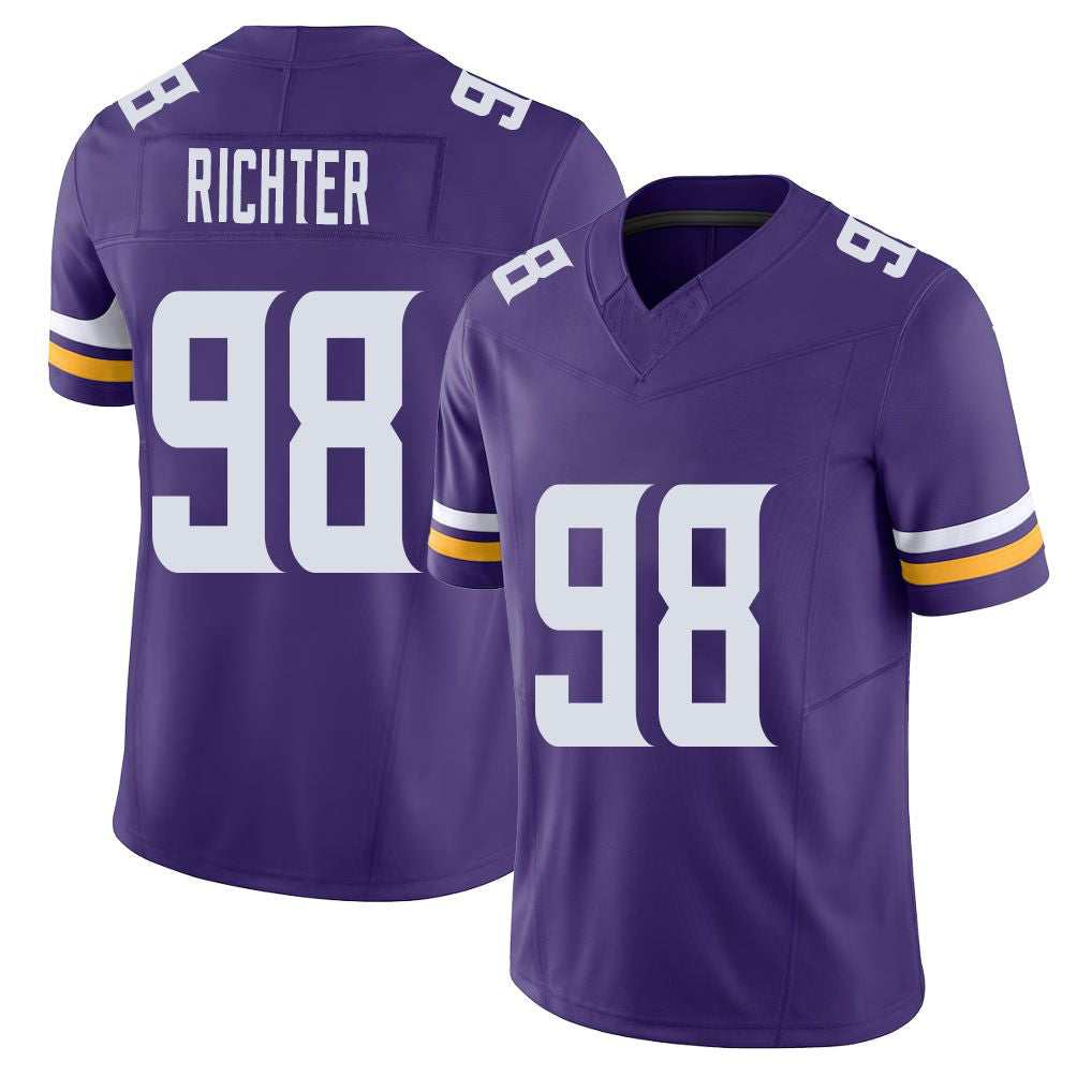Minnesota #98 Richter Player Football V Neck Short Sleeve Jersey Purple Bo For Men Youth Women Gift