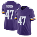 Minnesota #47 Thorson Player Football V Neck Short Sleeve Jersey Purple Brett For Men Youth Women Gift