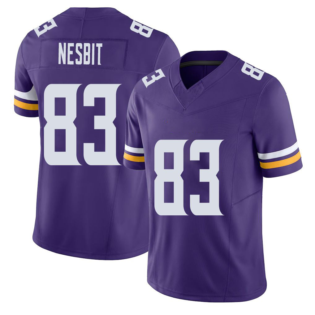 Minnesota #83 Nesbit Player Football V Neck Short Sleeve Jersey Purple Bryson For Men Youth Women Gift