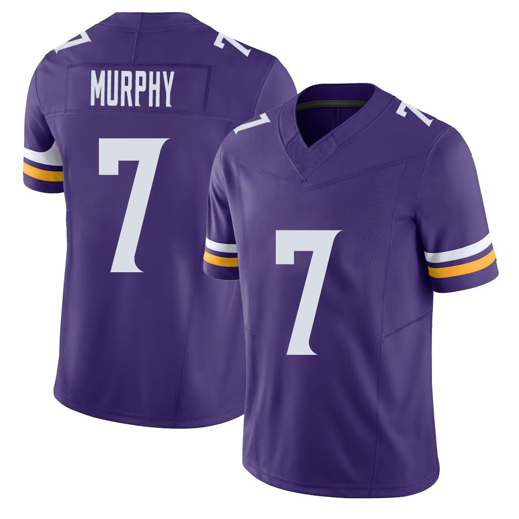 Minnesota #7 Murphy Player Football V Neck Short Sleeve Jersey Purple Byron For Men Youth Women Gift