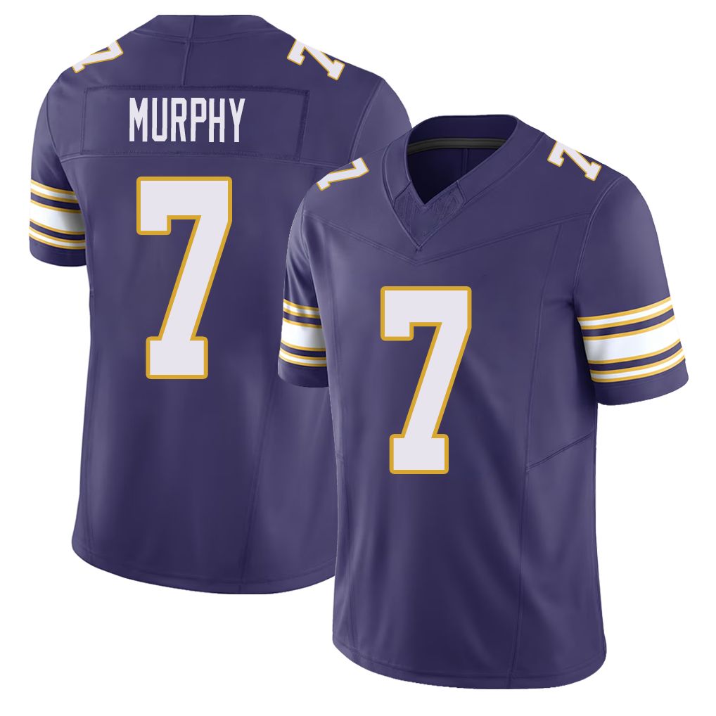 Minnesota #7 Murphy Player Football V Neck Short Sleeve Purple Jersey Byron For Men Youth Women Gift