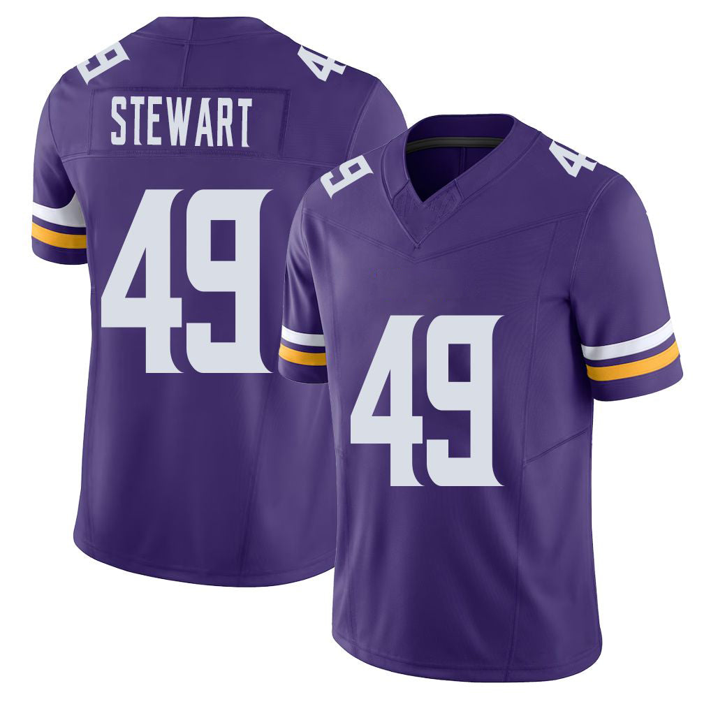 Minnesota #49 Stewart Player Football V Neck Short Sleeve Jersey Purple Cam'Ron For Men Youth Women Gift