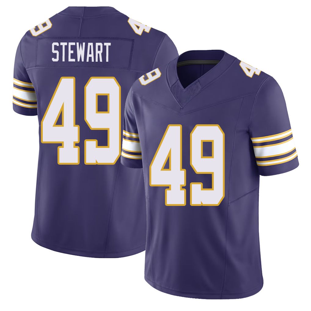 Minnesota #49 Stewart Player Football V Neck Short Sleeve Purple Jersey Cam'Ron For Men Youth Women Gift