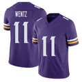 Minnesota #11 Wentz Player Football V Neck Short Sleeve Jersey Purple Carson For Men Youth Women Gift
