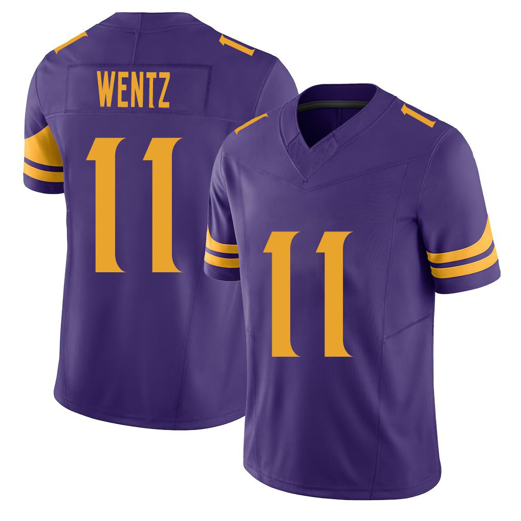 Minnesota #11 Wentz Purple Player Football V Neck Short Sleeve Jersey Carson For Men Youth Women Gift