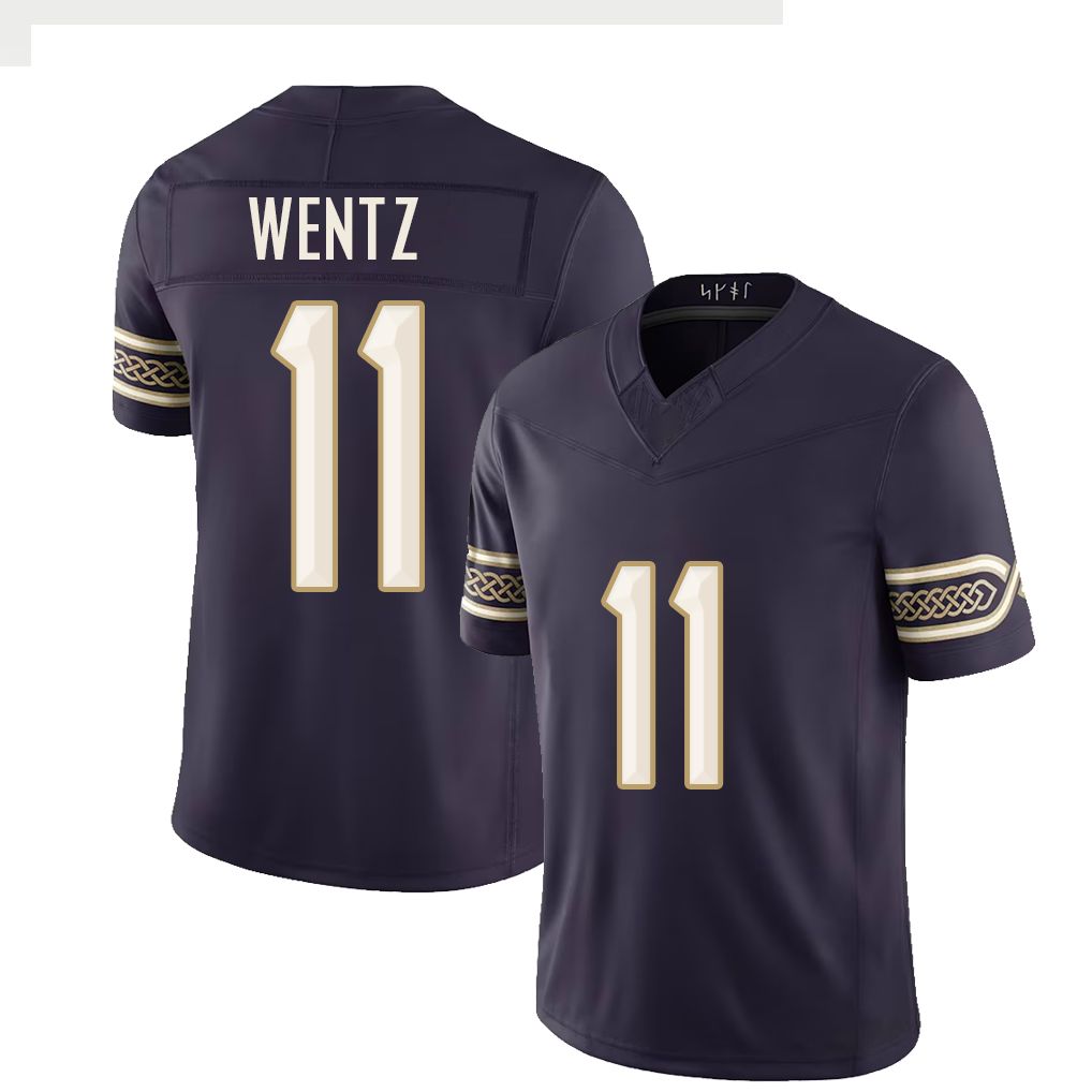 Minnesota #11 Wentz Player Football V Neck Short Sleeve Purple Jersey Carson For Men Youth Women Gift