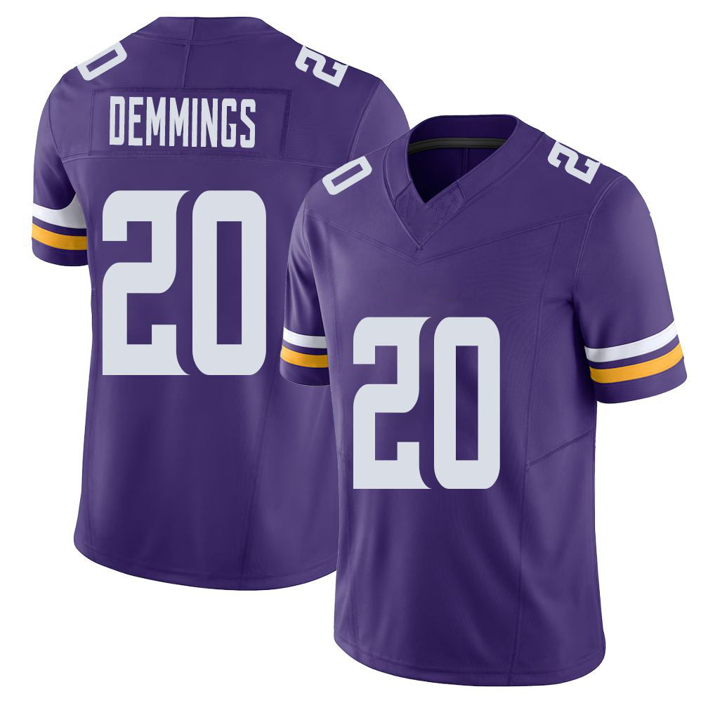 Minnesota #20 Demmings Player Football V Neck Short Sleeve Jersey Purple Charles For Men Youth Women Gift