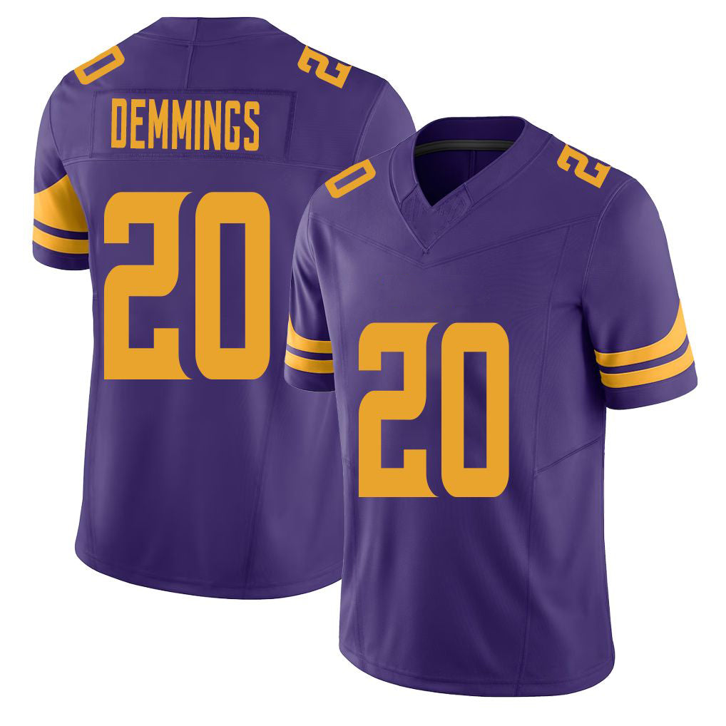 Minnesota #20 Demmings Purple Player Football V Neck Short Sleeve Jersey Charles For Men Youth Women Gift