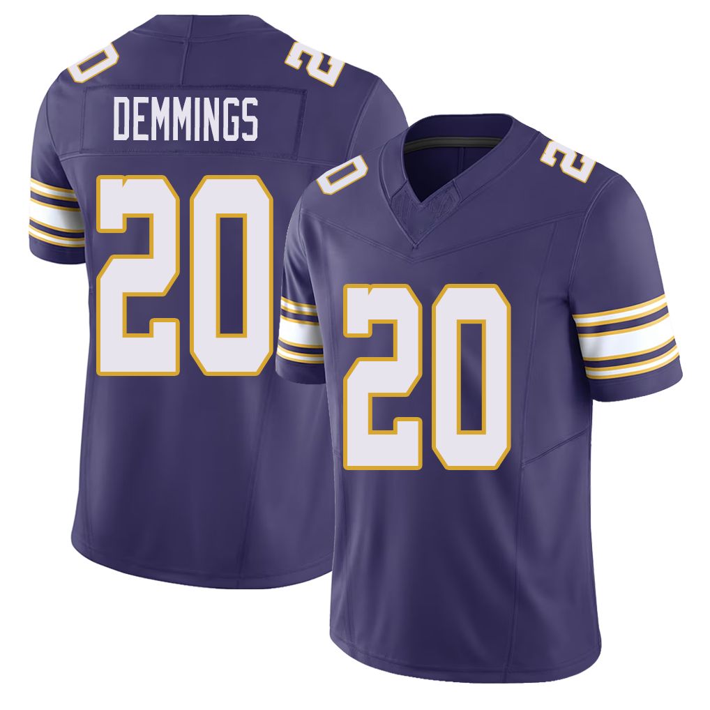Minnesota #20 Demmings Player Football V Neck Short Sleeve Purple Jersey Charles For Men Youth Women Gift