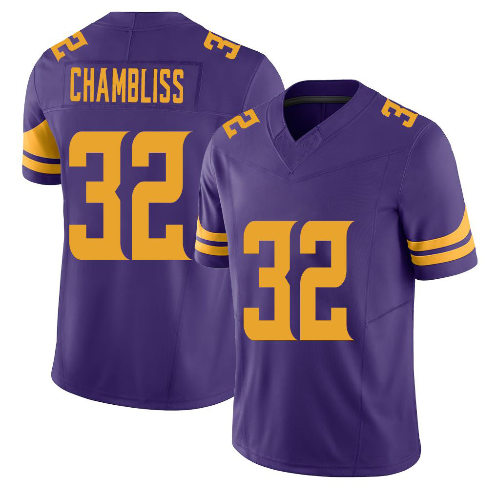 Minnesota #32 Chambliss Purple Player Football V Neck Short Sleeve Jersey Chaz For Men Youth Women Gift