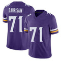 Minnesota #71 Darrisaw Player Football V Neck Short Sleeve Jersey Purple Christian For Men Youth Women Gift