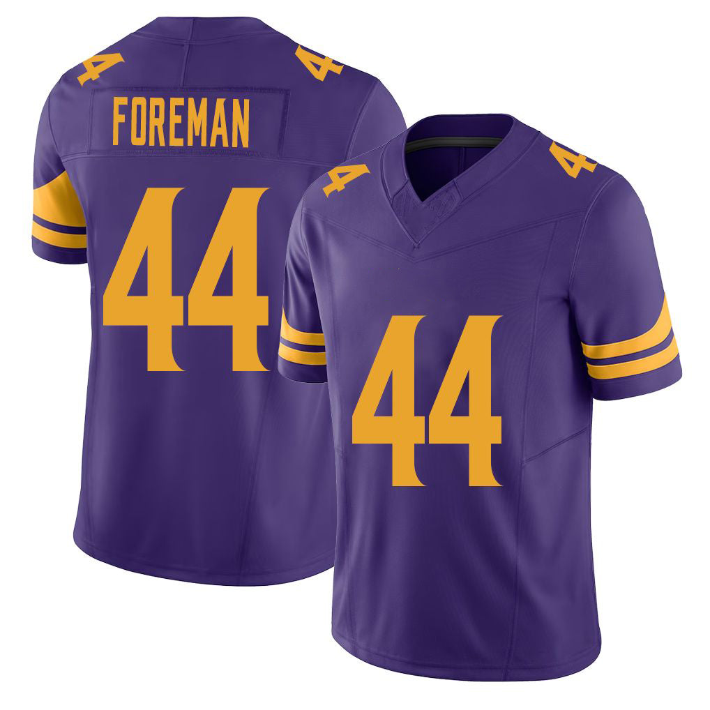 Minnesota #44 Foreman Purple Player Football V Neck Short Sleeve Jersey Chuck For Men Youth Women Gift