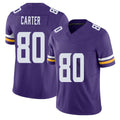 Minnesota #80 Carter Player Football V Neck Short Sleeve Jersey Purple Cris For Men Youth Women Gift