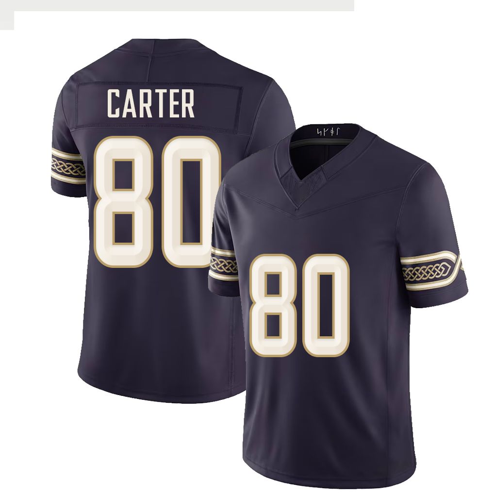 Minnesota #80 Carter Player Football V Neck Short Sleeve Purple Jersey Cris For Men Youth Women Gift