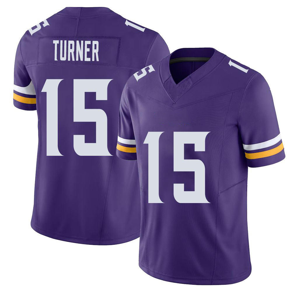 Minnesota #15 Turner Player Football V Neck Short Sleeve Jersey Purple Dallas For Men Youth Women Gift