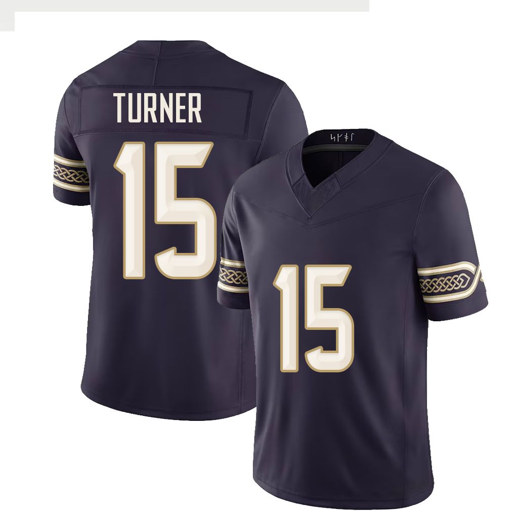 Minnesota #15 Turner Player Football V Neck Short Sleeve Purple Jersey Dallas For Men Youth Women Gift