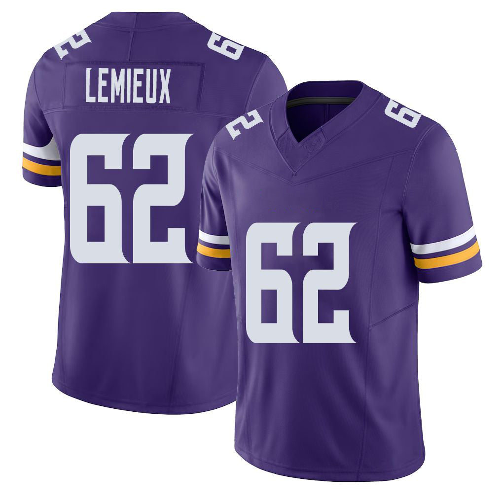 Minnesota #62 Lemieux Player Football V Neck Short Sleeve Jersey Purple Delby For Men Youth Women Gift