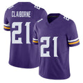 Minnesota #21 Claiborne Player Football V Neck Short Sleeve Jersey Purple Demond For Men Youth Women Gift