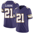 Minnesota #21 Claiborne Player Football V Neck Short Sleeve Purple Jersey Demond For Men Youth Women Gift