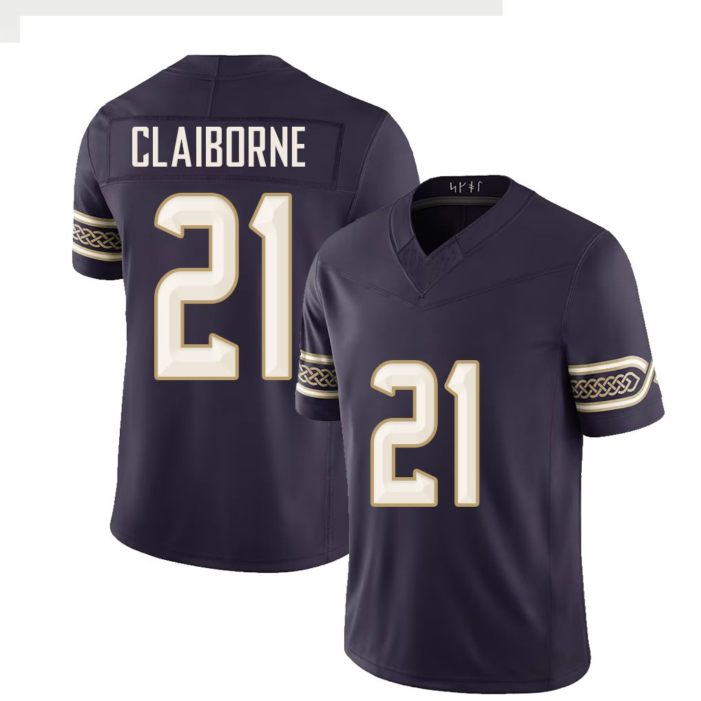 Minnesota #21 Claiborne Player Football V Neck Short Sleeve Purple Jersey Demond For Men Youth Women Gift