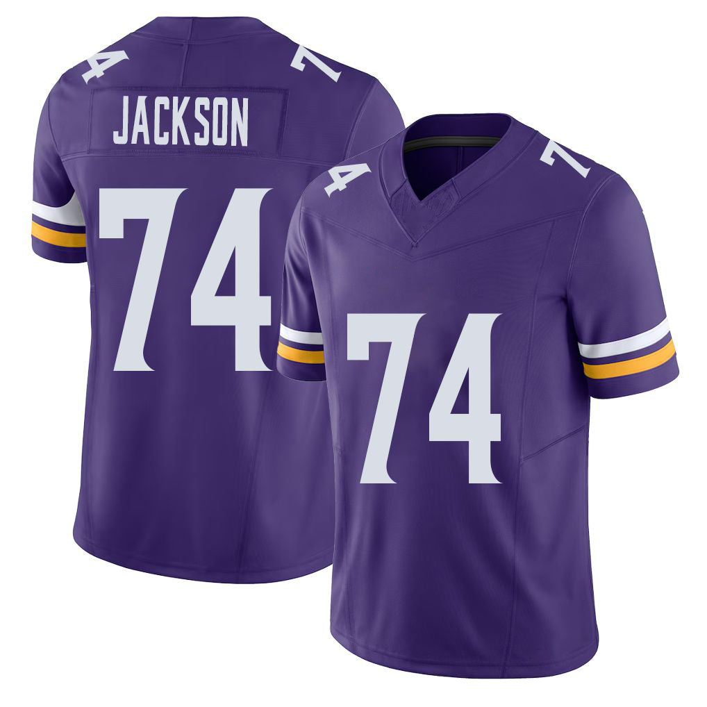 Minnesota #74 Jackson Player Football V Neck Short Sleeve Jersey Purple Donovan For Men Youth Women Gift