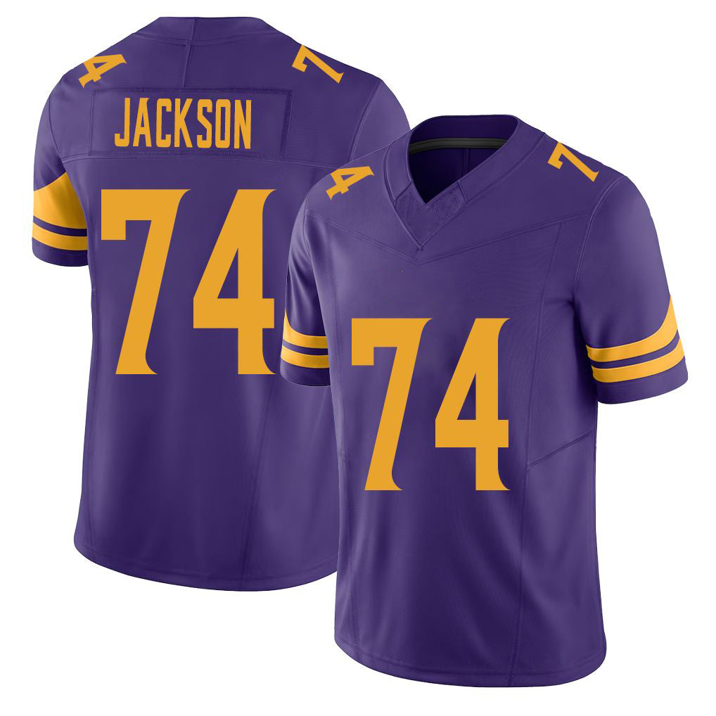 Minnesota #74 Jackson Purple Player Football V Neck Short Sleeve Jersey Donovan For Men Youth Women Gift
