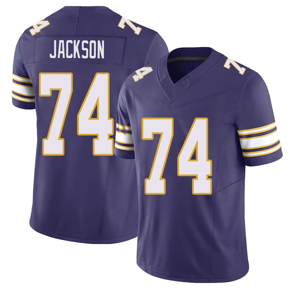 Minnesota #74 Jackson Player Football V Neck Short Sleeve Purple Jersey Donovan For Men Youth Women Gift
