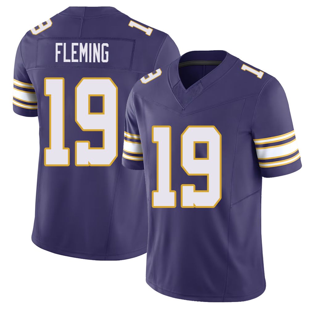 Minnesota #19 Fleming Player Football V Neck Short Sleeve Purple Jersey Dontae For Men Youth Women Gift