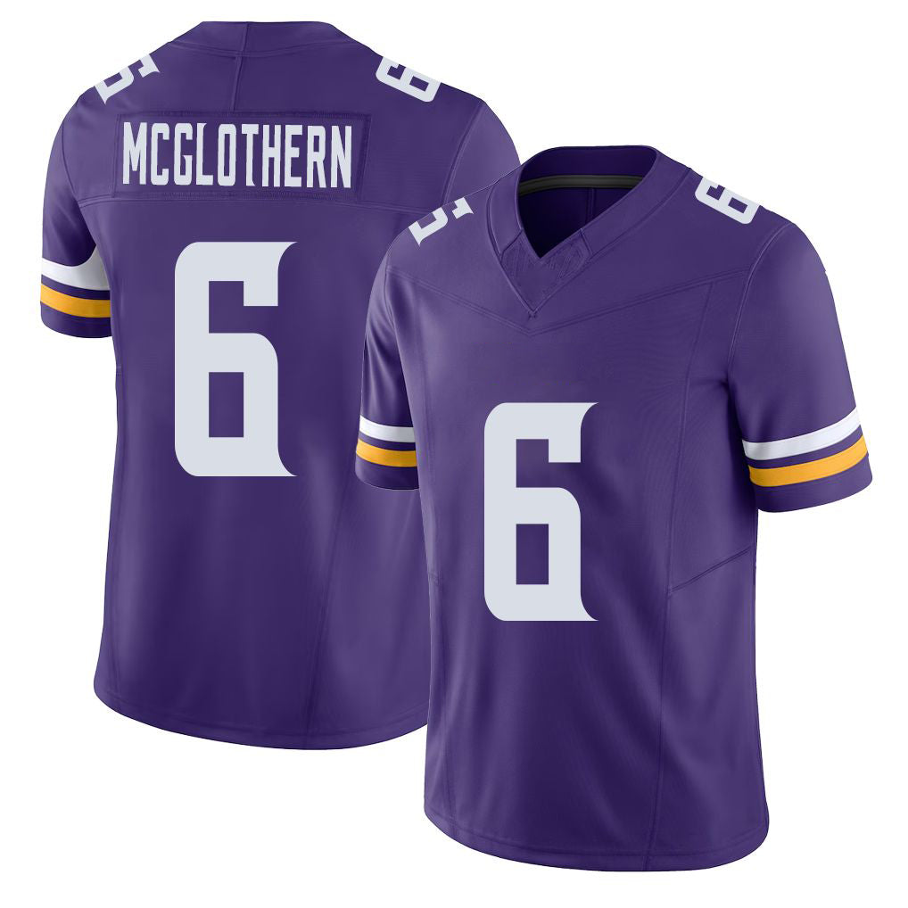 Minnesota #6 McGlothern Player Football V Neck Short Sleeve Jersey Purple Dwight For Men Youth Women Gift