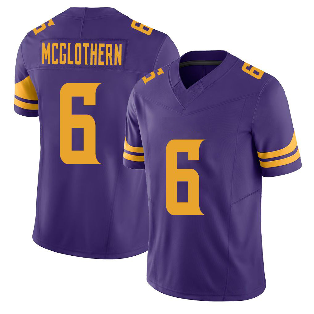 Minnesota #6 McGlothern Purple Player Football V Neck Short Sleeve Jersey Dwight For Men Youth Women Gift