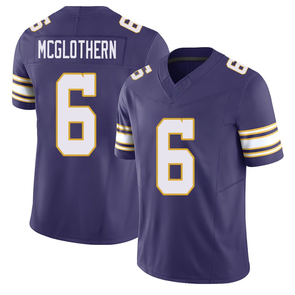 Minnesota #6 McGlothern Player Football V Neck Short Sleeve Purple Jersey Dwight For Men Youth Women Gift