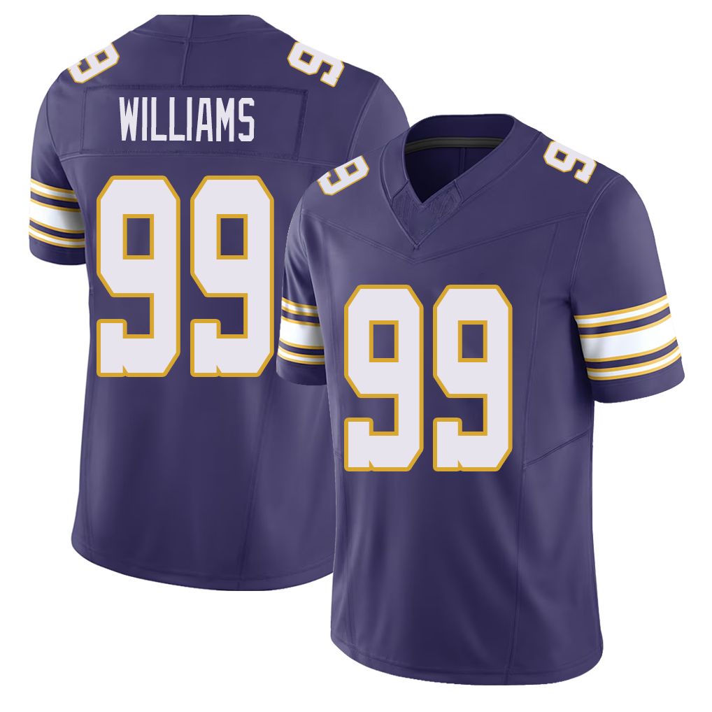 Minnesota #99 Williams Player Football V Neck Short Sleeve Purple Jersey Elijah For Men Youth Women Gift