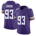Minnesota #93 Johnson Player Football V Neck Short Sleeve Jersey Purple Eric For Men Youth Women Gift