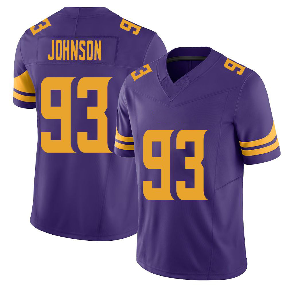 Minnesota #93 Johnson Purple Player Football V Neck Short Sleeve Jersey Eric For Men Youth Women Gift