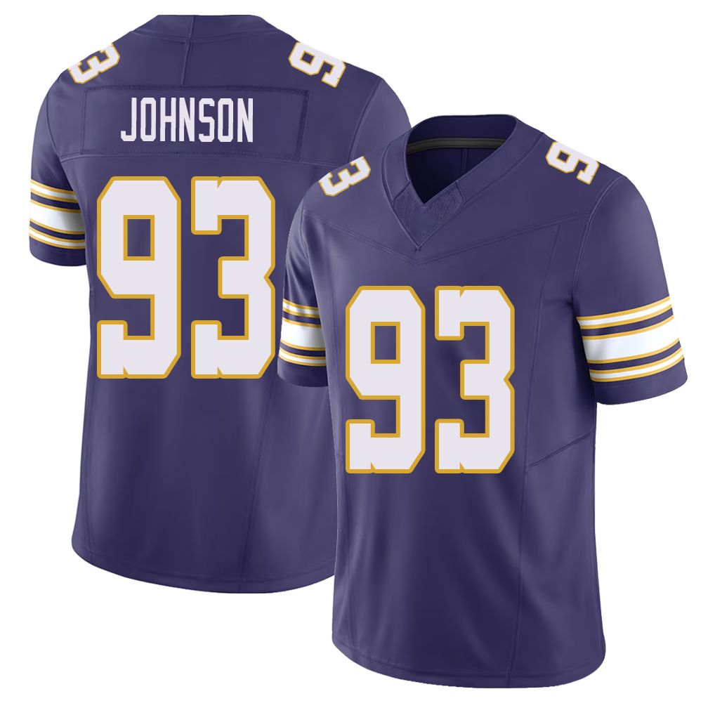 Minnesota #93 Johnson Player Football V Neck Short Sleeve Purple Jersey Eric For Men Youth Women Gift