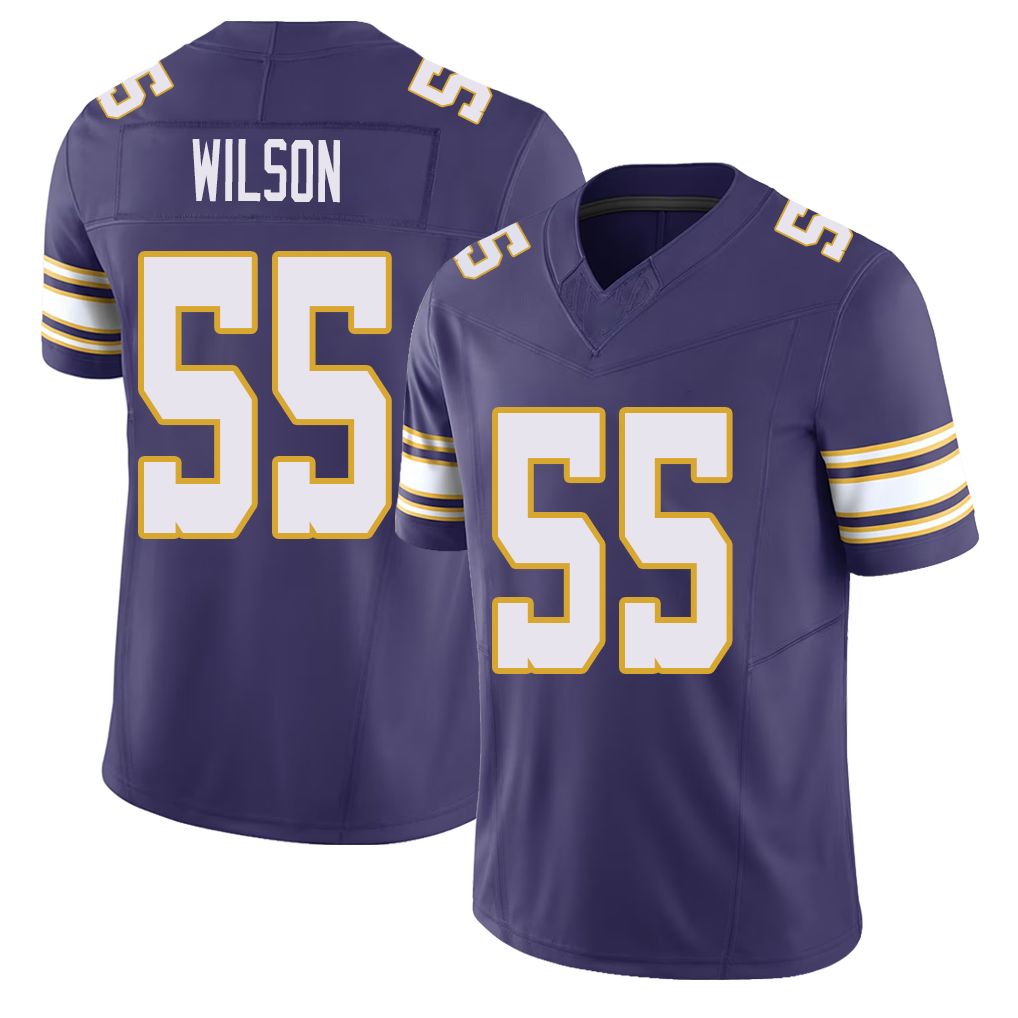 Minnesota #55 Wilson Player Football V Neck Short Sleeve Purple Jersey Eric For Men Youth Women Gift