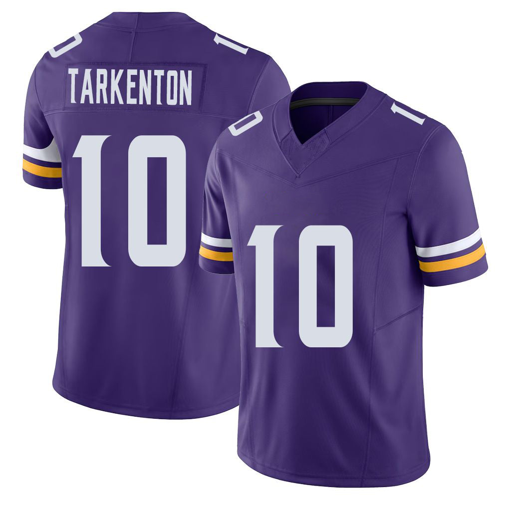 Minnesota #10 Tarkenton Player Football V Neck Short Sleeve Jersey Purple Fran For Men Youth Women Gift