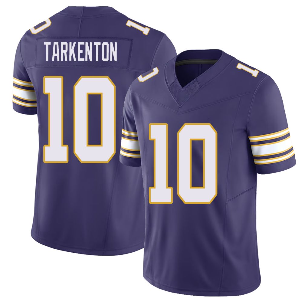 Minnesota #10 Tarkenton Player Football V Neck Short Sleeve Purple Jersey Fran For Men Youth Women Gift