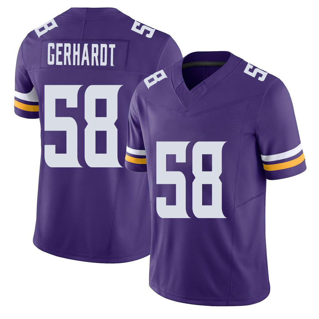 Minnesota #58 Gerhardt Player Football V Neck Short Sleeve Jersey Purple Gavin For Men Youth Women Gift