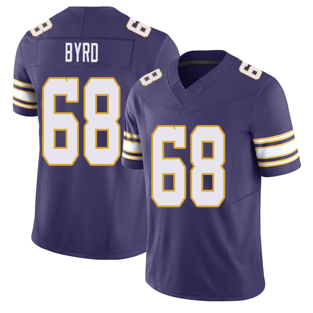 Minnesota #68 Byrd Player Football V Neck Short Sleeve Purple Jersey Henry For Men Youth Women Gift