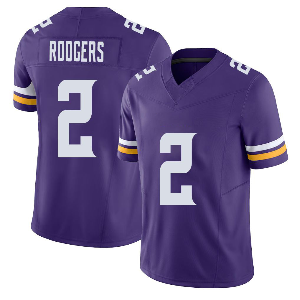 Minnesota #2 Rodgers Player Football V Neck Short Sleeve Jersey Purple Isaiah For Men Youth Women Gift