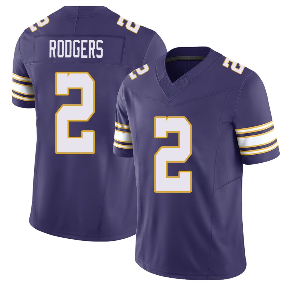 Minnesota #2 Rodgers Player Football V Neck Short Sleeve Purple Jersey Isaiah For Men Youth Women Gift