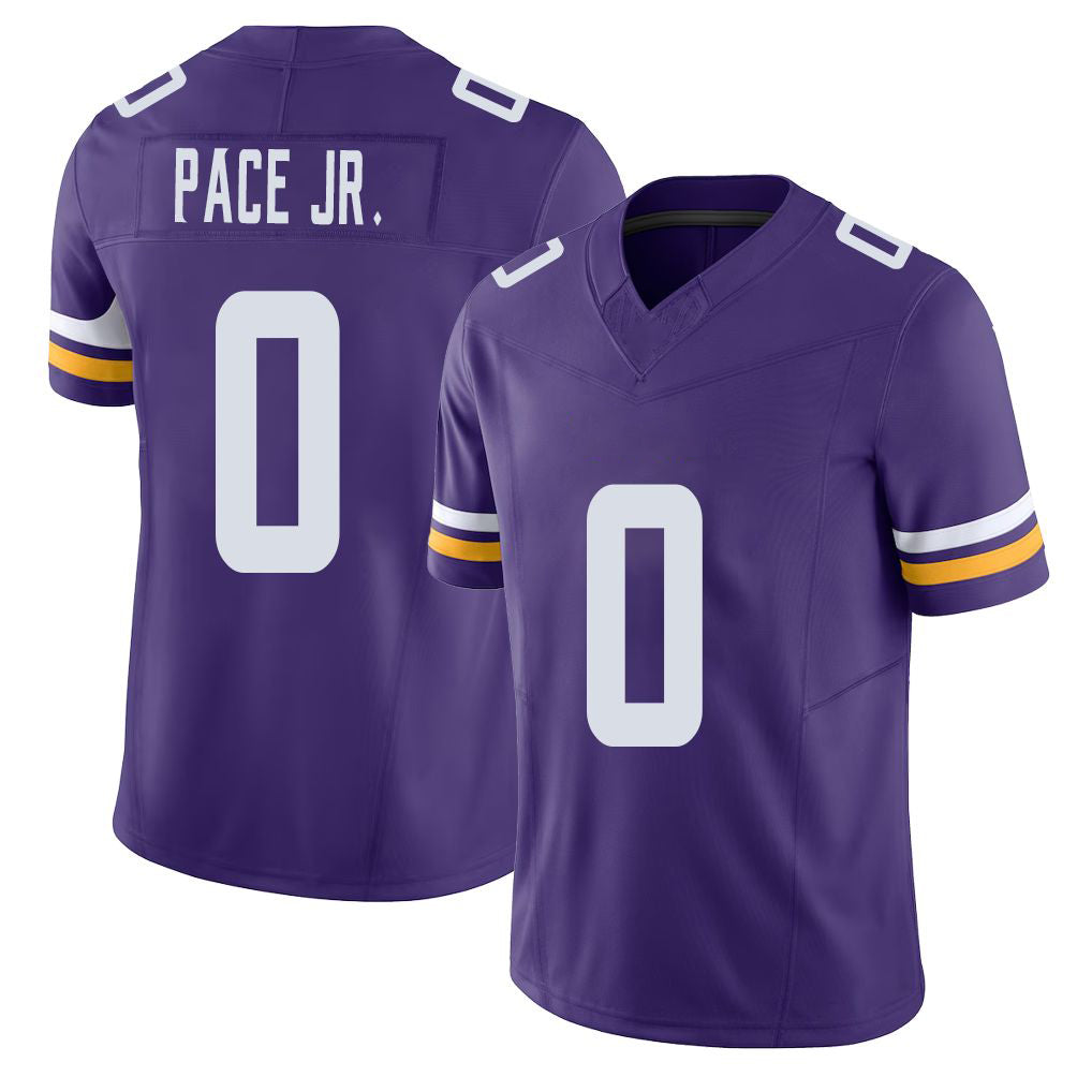 Minnesota #0 Pace Jr. Player Football V Neck Short Sleeve Jersey Purple Ivan For Men Youth Women Gift